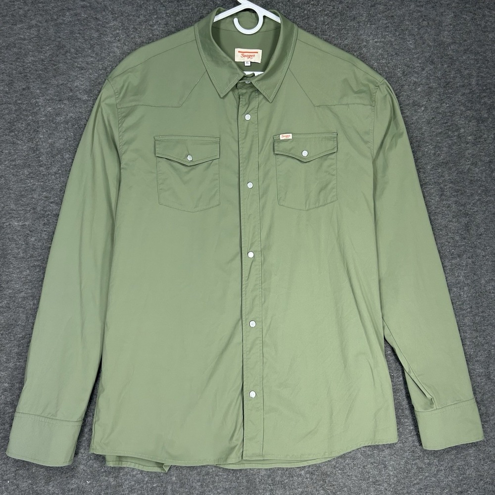 Seager Pearl Snap Shirt Mens XL Green Solid Western Cowboy Long Sleeve